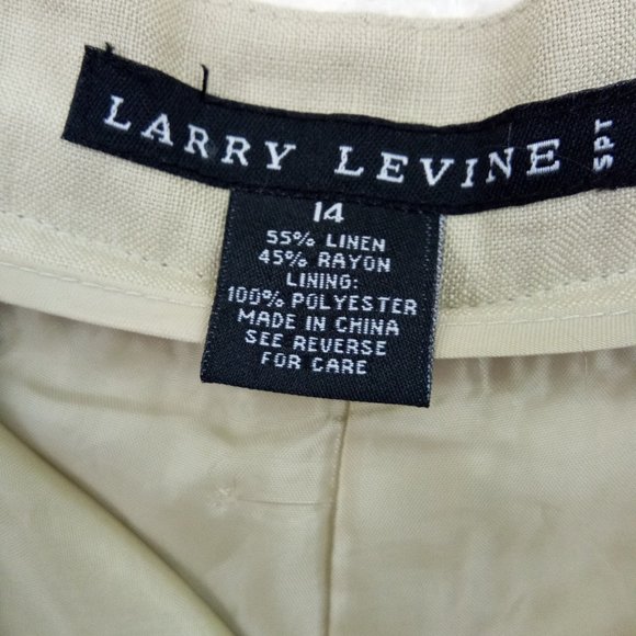 Larry Levine Tan Linen Blend Embroidered Pants 14 - Picture 8 of 11
